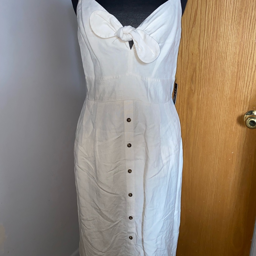 White Button-Down Dress with Bow Detail